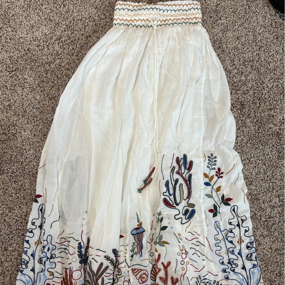 Zara White Maxi Skirt with Colorful Embroidery
